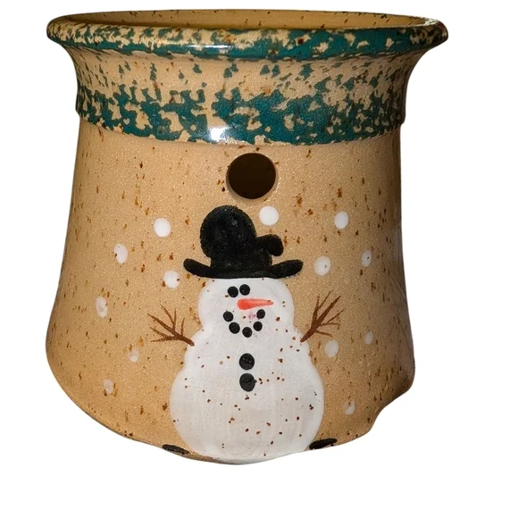 Vintage Snowman Candle Holder - Homemade Pottery - Picture 1 of 4